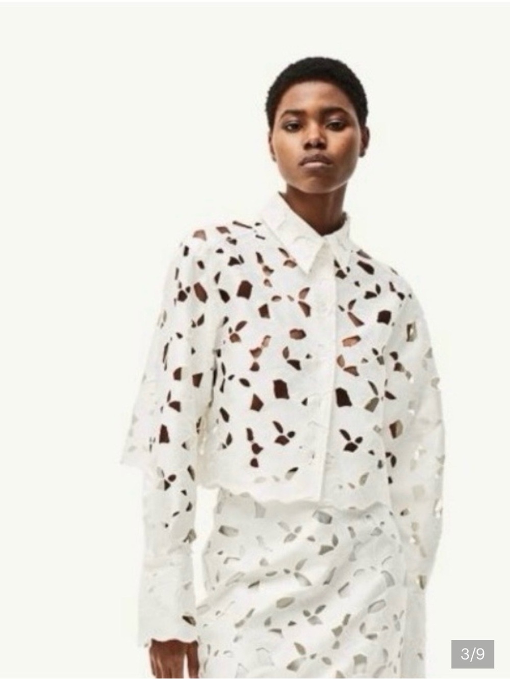 White Laser-Cut Button-Down Top - Picture 1 of 5